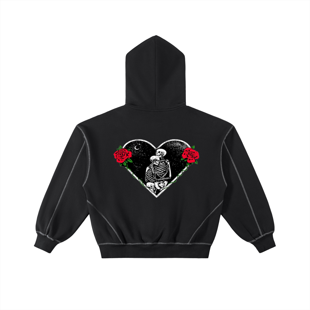 Contrast-Stitched Boxy Fleece Zip Hoodie