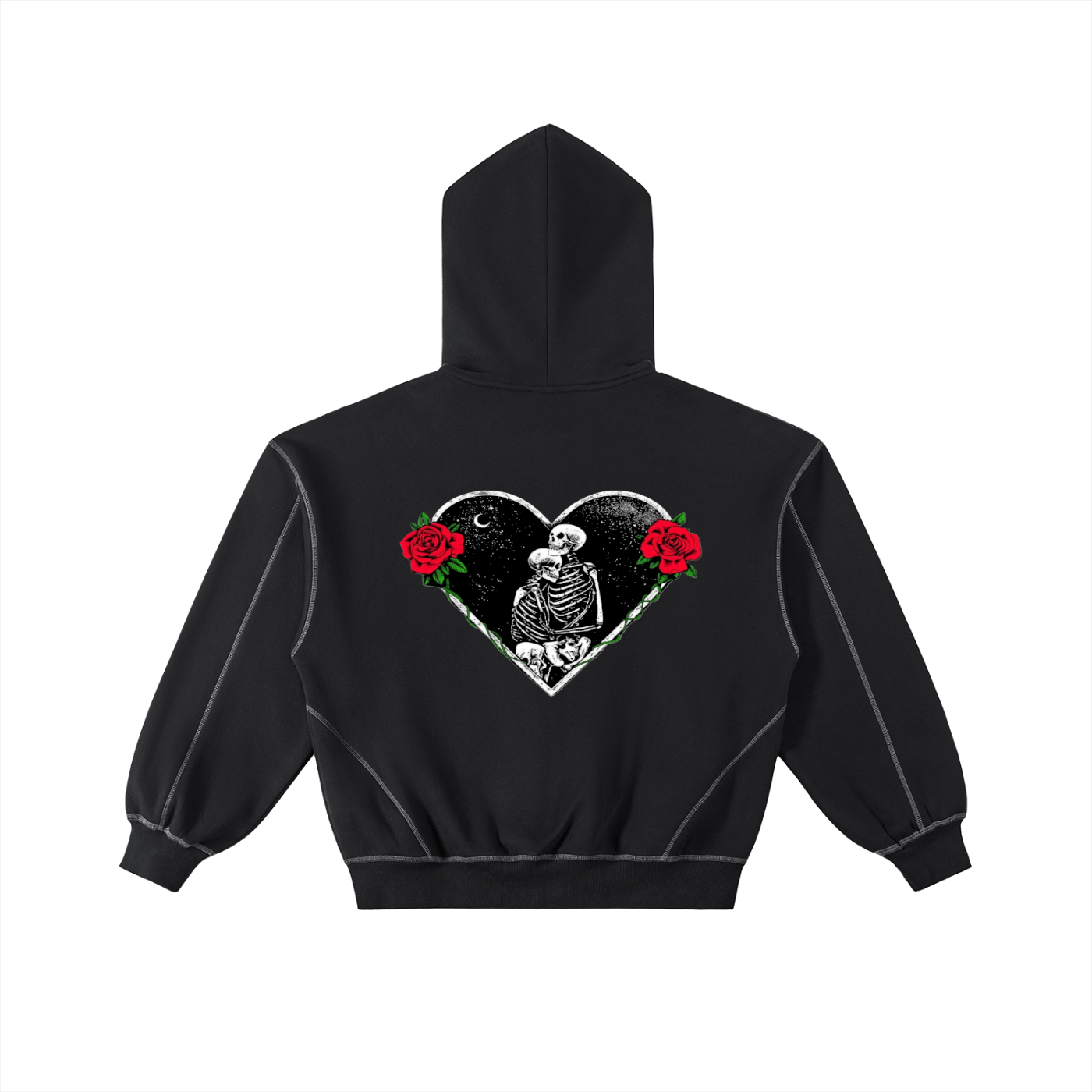 Contrast-Stitched Boxy Fleece Zip Hoodie
