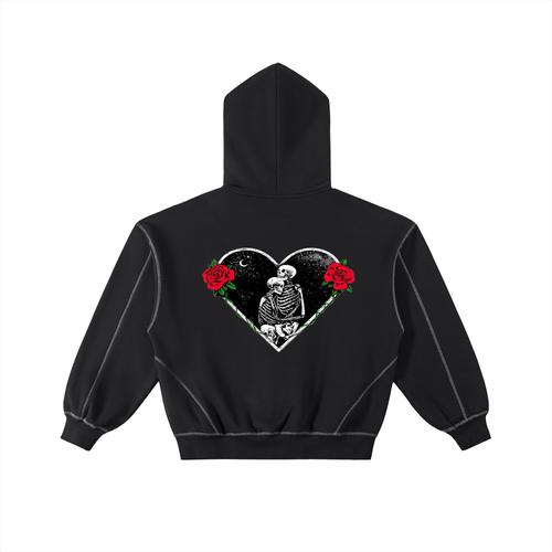 Contrast-Stitched Boxy Fleece Zip Hoodie