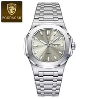 POEDAGAR Montre militaire de luxe Carré Étanche Lumineuse Date Semaine Montre Homme Montres en Quartz en Acier inoxydable Montres Reloj + Boîte