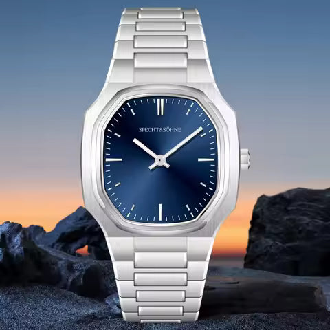Nouvelle montre de luxe 37MM Specht & Söhne Quartz Movt pour hommes Montre en cristal saphir ultra-fine en acier inoxydable Relogio Masculino