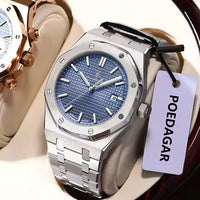 POEDAGAR Montre Homme de Luxe Originale Date Étanche Lumineuse Étanche Acier inoxydable Montre de Bracelet Mode Commerce Montres Hommes en Quartz