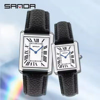 SANDA 9031/1108 Sangle en cuir résistant à cadran carré Étanche sport sport décontracté pour femmes montres hommes montres en quartz montre de luxe pour couple