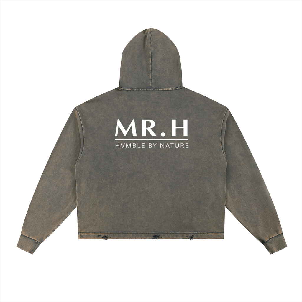 Vintage Washed Frayed-Hem Hoodie